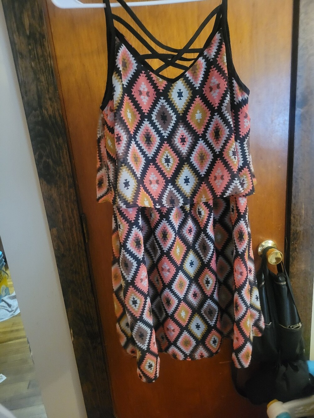 Sleeveless Geo Print Summer Dress in Coral and Black